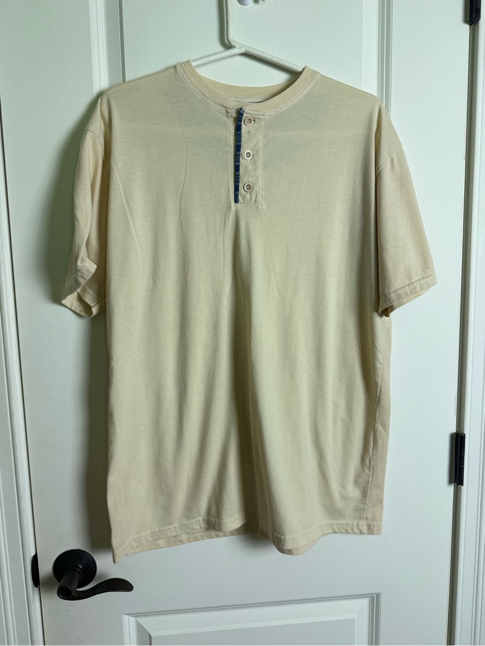 chic Cream Short Sleeve Henley with Button Placket